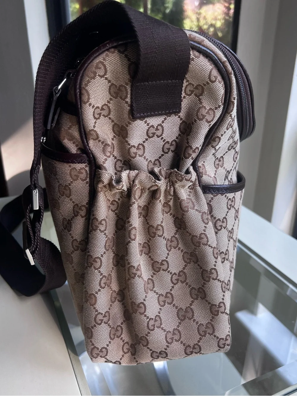 Gucci GG Canvas Monogram Diaper Baby Messenger Bag + Changing Pad